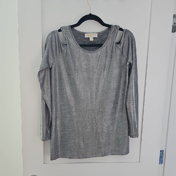 Michael Kors Metallic Silver Blouse Size L - Picture 1 of 7
